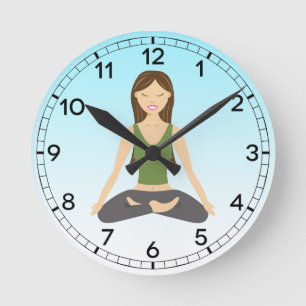 Yoga Woman in Lotus Pose Cartoon Illustratie Ronde Klok