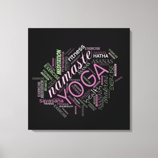 Yoga Word Cloud Plum/Green ID254 Canvas Afdruk (Voorkant)
