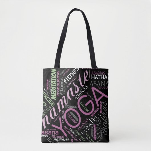 Yoga Word Cloud Plum/Green ID254 Draagtas (Voorkant)