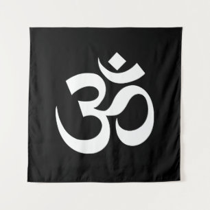 Yoga zwart wit Om Hindoe Boeddhist Symbool Wandkleed