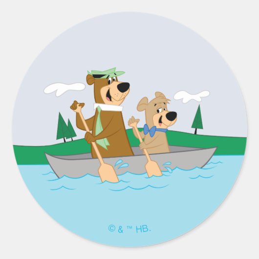 Yogi Beer en Boo Boo Fun Kano Adventure Ronde Sticker (Voorkant)
