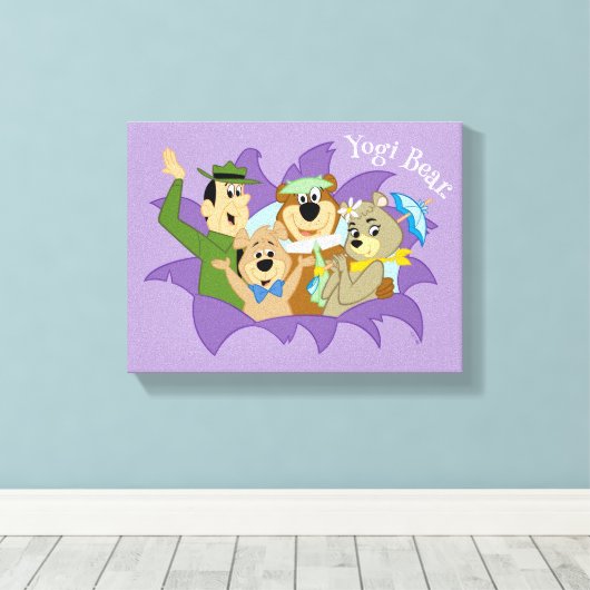 Yogi Beer en vrienden verrassen Canvas Afdruk (Insitu (Houten vloer))