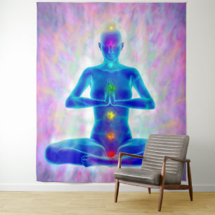yogi, yoga, het chakra systeem, energie, chi, aura wandkleed