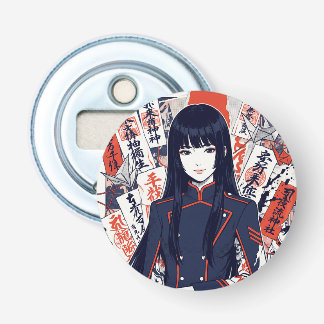 Yokai and protective talismans depicted in a Japan Button Flesopener