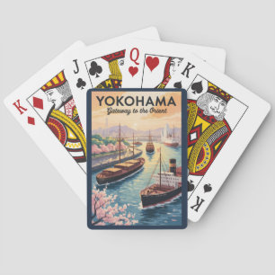 Yokohama Japan Illustratie Reis Kunst Vintage Pokerkaarten