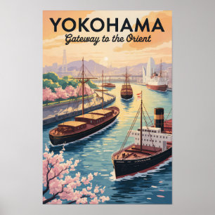 Yokohama Japan Illustratie Reis Kunst Vintage Poster
