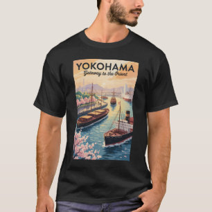 Yokohama Japan Illustratie Reis Kunst Vintage T-shirt