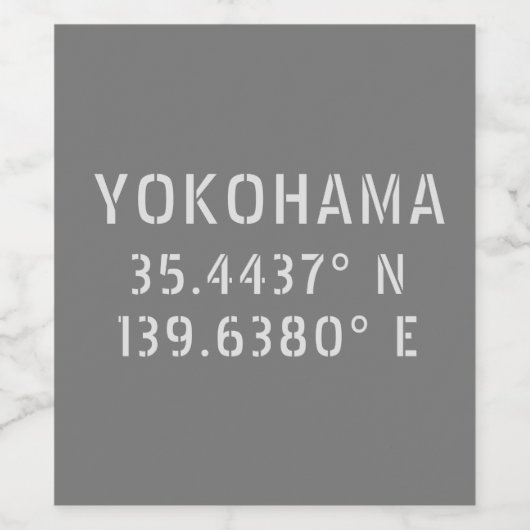 Yokohama Latitude & lengte Wijn Etiket (Enkel label)