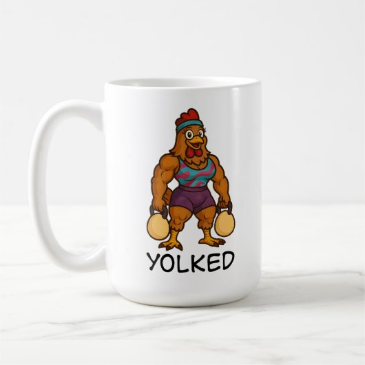 Yolked Hen – Funny Strong Chicken Kettlebell Gym Koffiemok (Links)