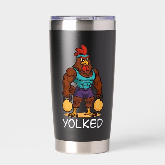 Yolked Rooster – Funny Strong Chicken Kettlebell Geïsoleerde Drinkbeker (Voorkant)