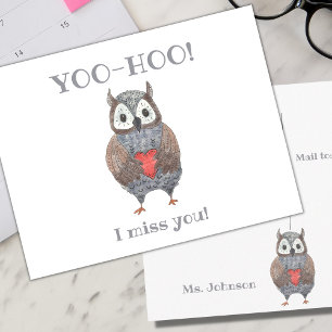 Yoo-hoo Heart Owl I Miss You School Teacher Briefkaart
