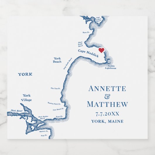 York Beach Maine Bruiloft Champagne Sparkling Wijnetiket (Enkel label)