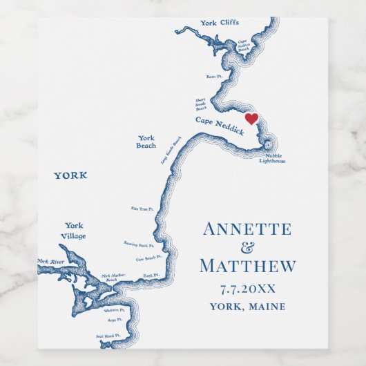 York Beach Maine Bruiloft Wijn Etiket (Enkel label)