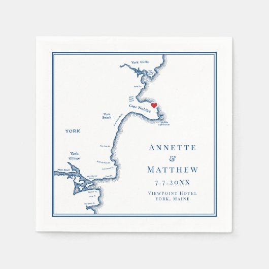 York Maine Kaart Elegant Bruiloft Servet (Voorkant)