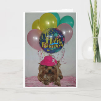 Yorkie Balloon Happy B-Day Kaart