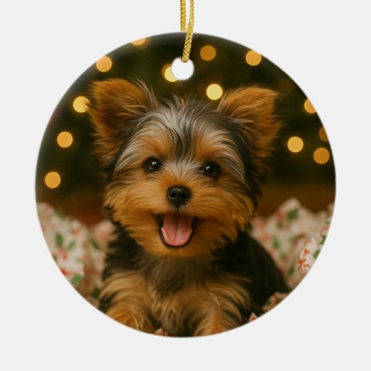 Yorkie Christmas Keramisch Ornament (Voorkant)