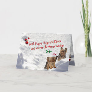 Yorkie Christmas Snow Scene Wenskaart Feestdagen Kaart