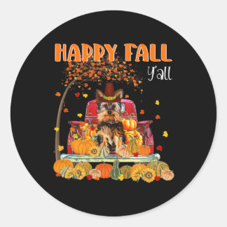 Yorkie Dog Autumn Herfst Pumpkin Truck Mappe Thank Ronde Sticker