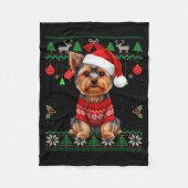 Yorkie Dog Christmas Wearing Ugly Christmas Sweate Fleece Deken (Voorkant)