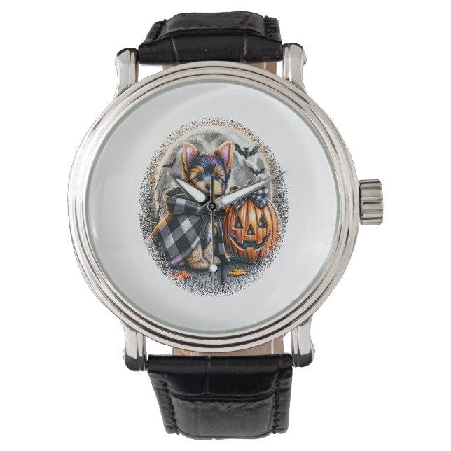 Yorkie Dog Halloween Horloge (Voorkant)