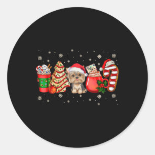 Yorkie Dog Kerst Pyjama Koffie Latte Mokken XMA Ronde Sticker