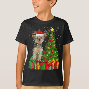 Yorkie Dog Lighting Xmas - kerstboom - kerstman T-shirt