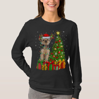 Yorkie Dog Lighting Xmas - kerstboom - kerstman T-shirt