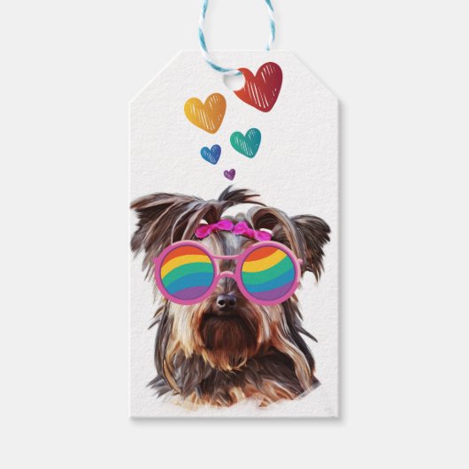 Yorkie Dog met hartenValentijnsdag Cadeaulabel (Voorkant)