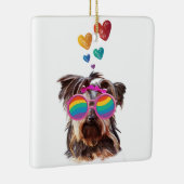 Yorkie Dog met hartenValentijnsdag Keramisch Ornament (Rechts)