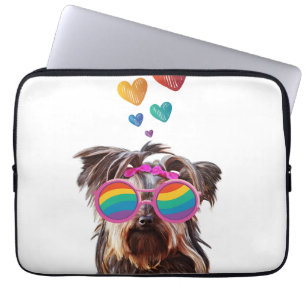 Yorkie Dog met hartenValentijnsdag Laptop Sleeve