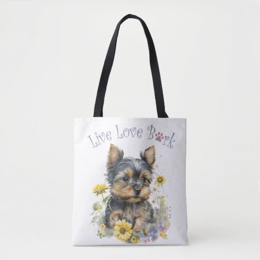Yorkie Dog Mom Floral Draagtas (Voorkant)