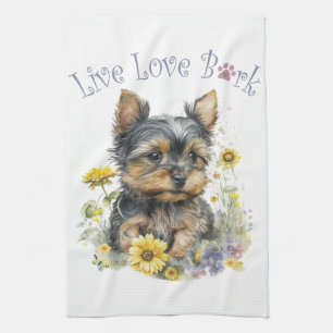 Yorkie Dog Mom Floral Theedoek
