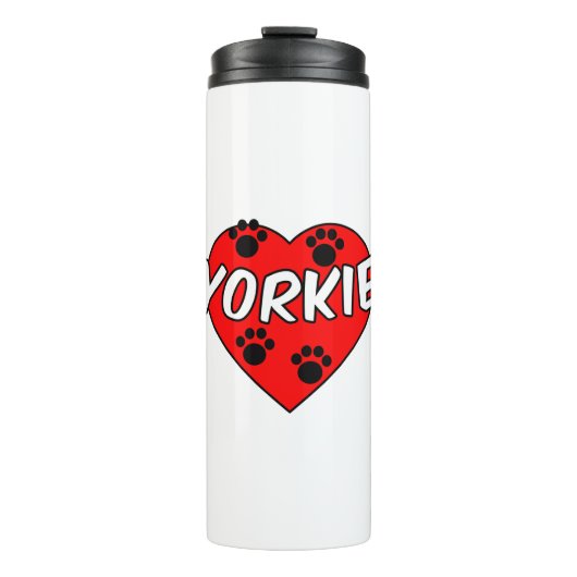 Yorkie Dog schilderen en rood hart Thermosbeker (Voorkant)