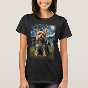 Yorkie dog Sterrennacht, Edvard Munch stijl T-shirt