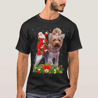 Yorkie Dog Xmas Funny Santa Riding Yorkie Christma T-shirt