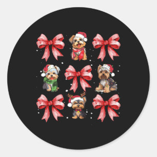 Yorkie Dogs Schattigee Coquette Bow Christmas Pet  Ronde Sticker