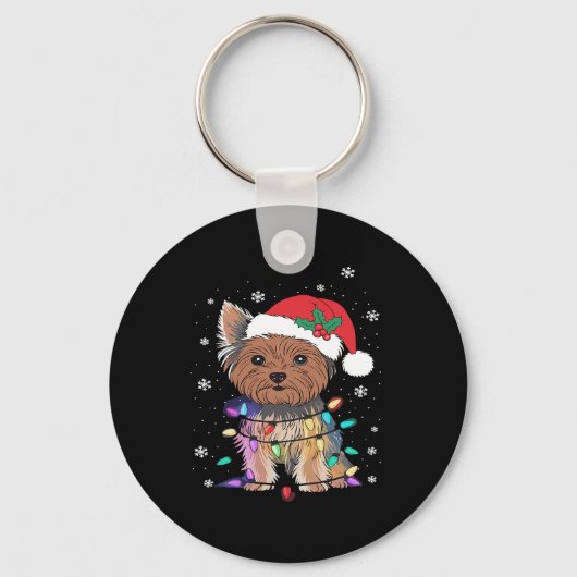 Yorkie Dogs Tree-kersttrui met borstvoeding Dier Sleutelhanger (Voorkant)