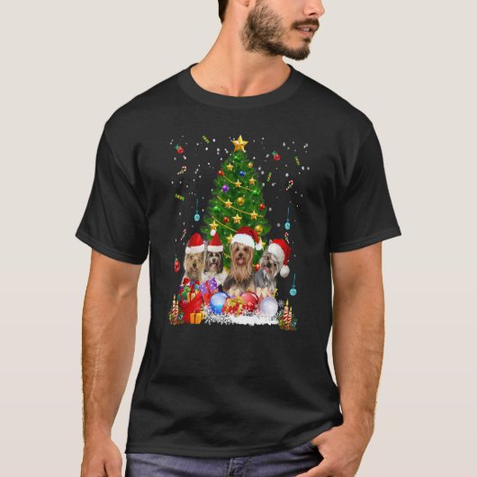 Yorkie Dogs Tree-kersttrui met borstvoeding Dier T-shirt (Voorkant)