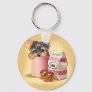 Yorkie en chocolade cupcakes sleutelhanger