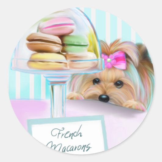 Yorkie French Macarons Ronde Sticker (Voorkant)