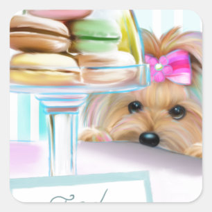 Yorkie French Macarons Vierkante Sticker