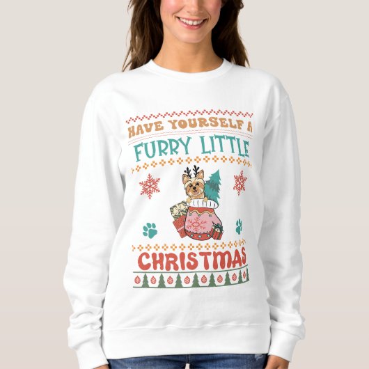 Yorkie Furry Little Christmas Trui (Voorkant)