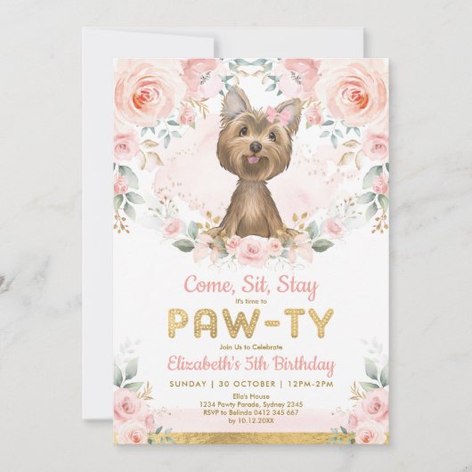 Yorkie Girls Birthday Party | Yorkshire Terrier Kaart (Voorkant)