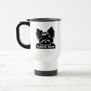 Yorkie gluurt Zwarte Silhouet Yorkie Moeder Reisbeker