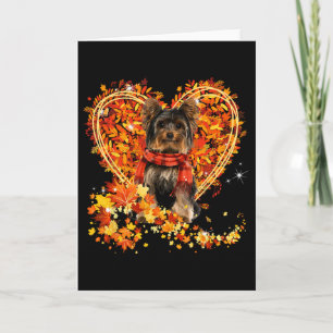 Yorkie Hallo Herfstbladeren Hart Herfst Thanksgivi Kaart