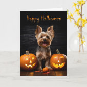 Yorkie Halloween Kaart (Gele Bloem)