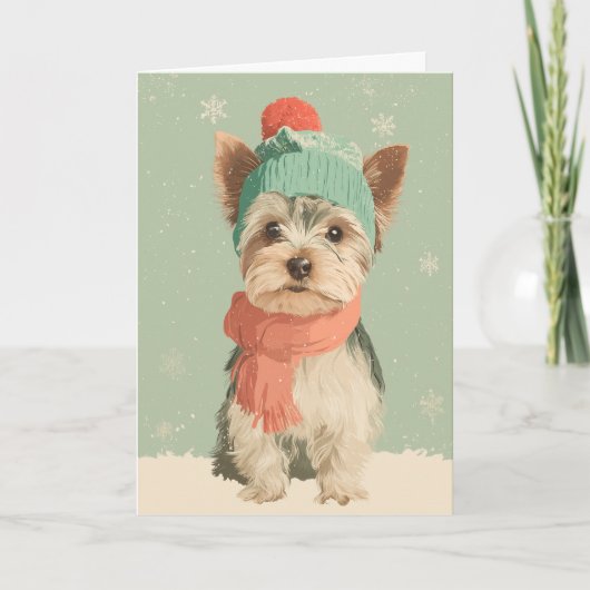 Yorkie Holiday Greeting Kaart (Voorkant)