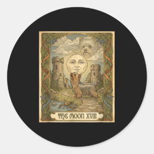Yorkie-hond die naar de maan huilt meme tarotkaart ronde sticker