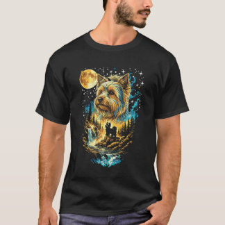 Yorkie-hond die naar de maan jankt Vintage grappig T-shirt