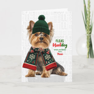 Yorkie Hond Grappige Vlooien Navidog met Naam Feestdagen Kaart